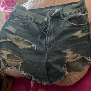 American Eagle Outfitters Ripped Boyfriend Blue Jean Shorts